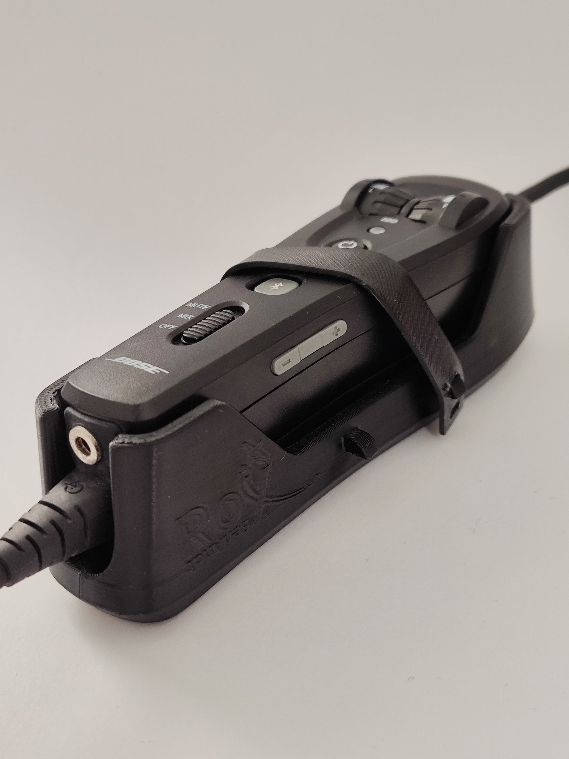 Bose A20 controller mounted in AeroRoy's 3D-printed holder with TPU strap