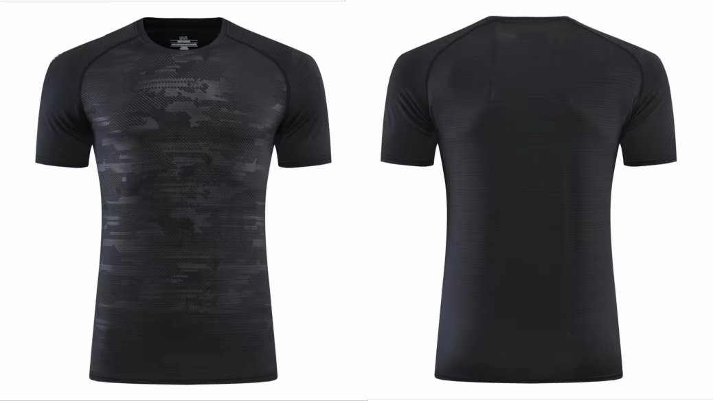 Plain black short sleeve performance shirt – front view