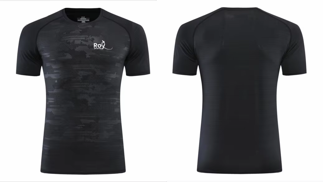 Black short sleeve flight shirt with AeroRoy logo – front view